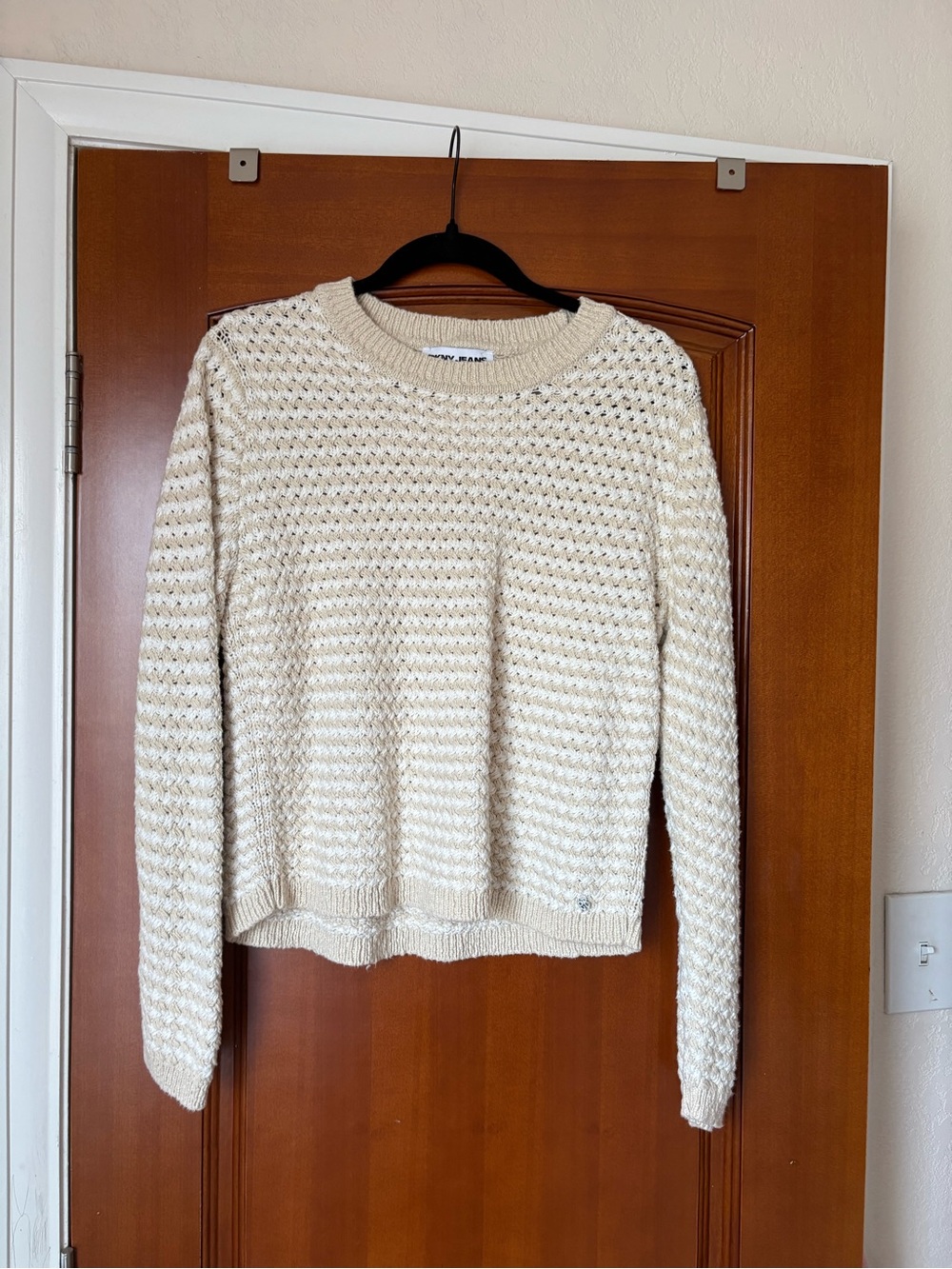 DKNY Cream Textured Crew Neck Sweater